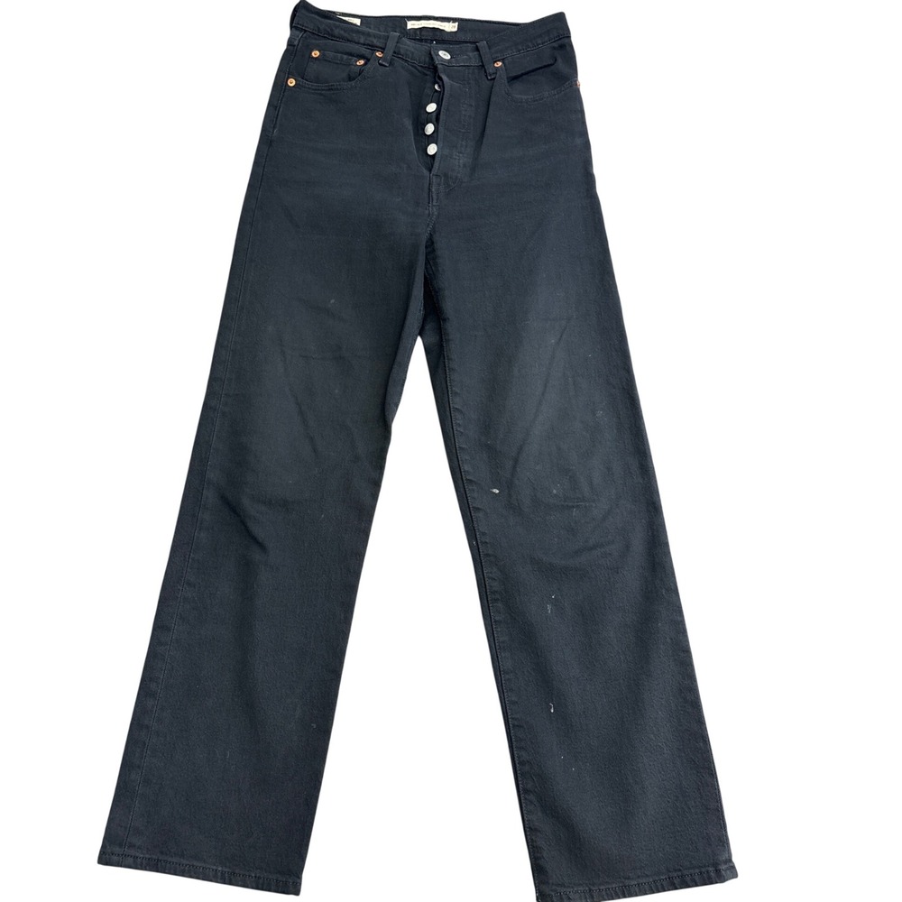 Levis Ribcage Straight Leg Jeans Black High Rise Button Fly Denim Pants 28